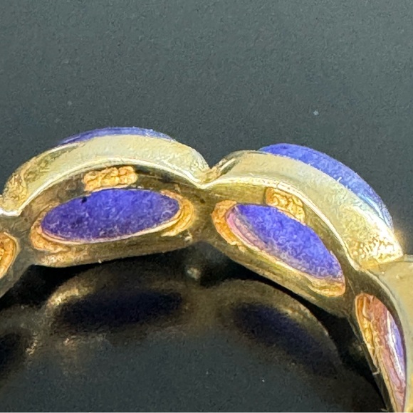 Gold Vermeil Lapis Lazuli Eternity Band Ring Blue Cabochon Stack Ring - Picture 3 of 4
